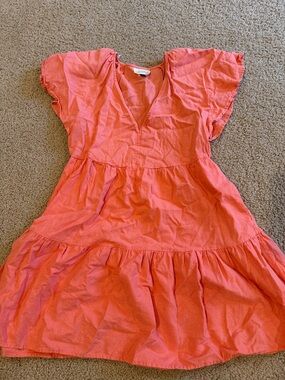 Girls Coral Tiered Cotton Dress